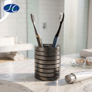 Gobelet de salle de bain en plastique pour bain de bouche, support de brosse à dents, finition argent brossé - Product Image 2