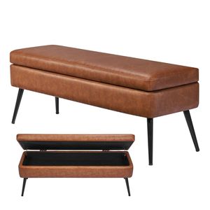 Panca contenitore moderna in similpelle con gambe in metallo per ingresso o hotel, panca imbottita per scarpe - Product Image 1