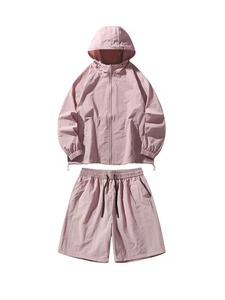 Unisex Pink Windbreaker Hooded <b>Jacket</b> Sets Two Piece Custom Windbreaker Shorts and <b>Jackets</b> Tracksuit Reflective Nylon Two Piece - Product Image 4