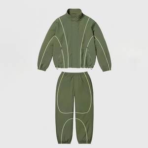 New Arrivals Custom Logo Green Mens Nylon <b>Wind</b> <b>Breaker</b> White Panel With Pant Set For Summer Active Wear Streetwear Zipper Jacket - Product Image 1