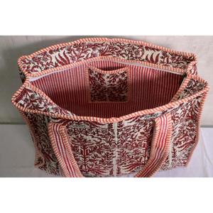 Floral Print Cotton <b>Quilted</b> <b>Handbag</b> Women Zipper Tote Shoulder Bag Indian Handmade Boho Shopping - Product Image 2