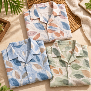 Stylish <b>Mens</b> Cotton Slub Camp Collar <b>Shirt</b> Short Sleeve Printed Beach Wear Casual Summer Vacation Resort <b>Shirt</b> Wholesale Supply - Product Image 1
