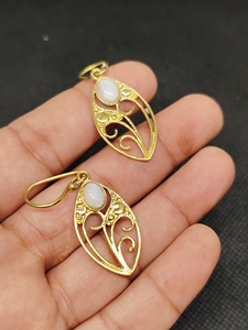Gold-Plated Brass Drop Earrings with Moonstone Fashion Jewelry for Women's Engagement Wholesale - Product Image 3
