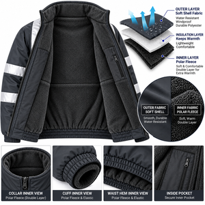 Chaqueta de Seguridad de Doble Capa Personalizada, Chaqueta de Alta Visibilidad, Chaqueta de Trabajo Reflectante, Chaqueta de Seguridad Personalizada para Hombre con Forro Polar - Product Image 6