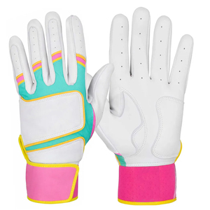 Guantes Deportivos de Cuero Premium en Blanco, Verde Azulado y Rosa, Guantes de Bateo de Béisbol Transpirables con Dedos Completos Personalizados - Product Image 1
