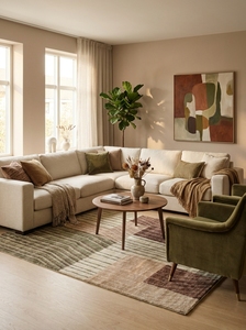 Tapis tibétain moderne fait main en laine, motif géométrique abstrait rayé, tapis de luxe contemporain pour la vente en gros - Product Image 5