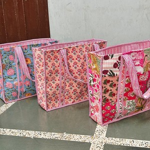 Floral <b>Corduroy</b> Tote <b>Bag</b> With Embroidery Bohemian Style Open Top For Shopping All Seasons - Product Image 4