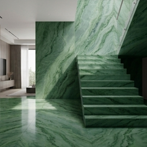 SOON CERAMIC LLP วัสดุตกแต่งผนังห้องนั่งเล่น รุ่น VADODARA GREEN Calcite แผ่นใหญ่ขัดเงา ดีไซน์ทันสมัย เป็นมิตรกับสิ่งแวดล้อม แบบจำลอง 3 มิติ - Product Image 1