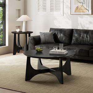 Tavolino da Caffè Rotondo in Legno Nero da 36 Pollici per Soggiorno e Reception, Stile Elegante - Product Image 2