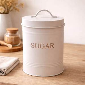 Sugar Canister Metal Cylinder With Wooden Handle Airtight Lid <b>Kitchen</b> <b>Storage</b> <b>Container</b> Minimalist Design Freshness Preservation - Product Image 4