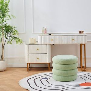 Pouf Contenitore Rotondo Moderno in Sherpa con Vassoio Ribaltabile, Sgabello da Toeletta in Teddy, Sedia Imbottita per Trucco, Arredo Casa - Product Image 5