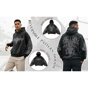 Sweat-shirt à capuche gothique à manches chauve-souris pour homme, surdimensionné, noir, imprimé graphique, en coton tricoté, streetwear d'automne - Product Image 2
