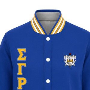 เสื้อแจ็คเก็ตบอมเบอร์ลำลองผ้าซาตินสำหรับผู้หญิง Sigma Gamma Rho ปิดซิป แขนยาว แฟชั่นสมาคมนักศึกษากรีก ขายส่งเสื้อผ้า - Product Image 3