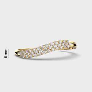 Anillo minimalista único con diamante cultivado en laboratorio de corte redondo y banda curva para mujer, oro sólido de 14K, regalo para parejas, joyería para ella. - Product Image 1