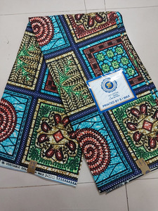 Blue Green Premium African Wax Print Ankara Fabric with Geometric Floral Pattern for Women Dressmaking - Product Image 1