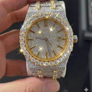 Wholesale Iced Out Two-Tone <b>Watch</b> | Hand-<b>Set</b> Moissanite Diamond <b>Watch</b> | Gold Plated Luxury Men's Hip Hop Jewelry - Product Image 1