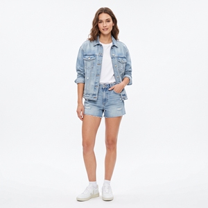 Women's Summer <b>Denim</b> Co-Ord Set Matching <b>Denim</b> <b>Jacket</b> & Shorts OEM ODM Wholesale Factory Custom Wash Low MOQ - Product Image 2