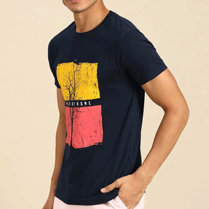 Camiseta de algodón de manga corta con cuello redondo y estampado de árbol para hombre, color azul marino, diseño casual, corte regular, Save Our Home - Product Image 2