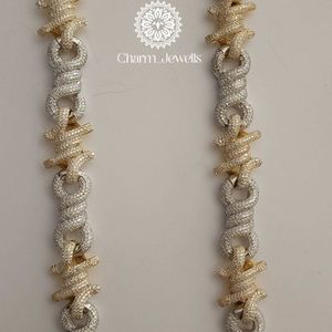 Collar de Moissanita para Hombre Charm Jewels, Plata con Baño de Oro de 14K, Cadena de Eslabones Redondos, Estilo Hip Hop, Corte Brillante, Engaste de Garra, IGI - Product Image 3