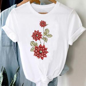 T-shirt blanc à manches courtes pour femme, décontracté, en satin de polyester respirant, imprimé numérique, léger et confortable - Product Image 2