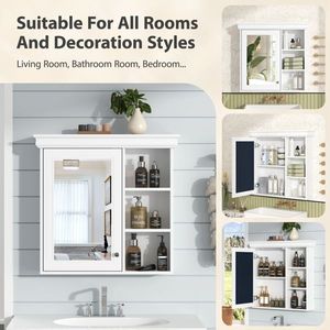 Armadietto da Bagno a Parete 28FT X 30FT con Specchio, Organizzatore in MDF e Legno, Unità di Stoccaggio per Toilette - Product Image 3
