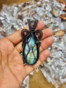 Fil de cuivre enroulé magnésite Turquoise pierre précieuse pendentif fait à la main Multi Cabochon fil de cuivre pendentif pour cadeaux pierre de naissance - Product Image 2