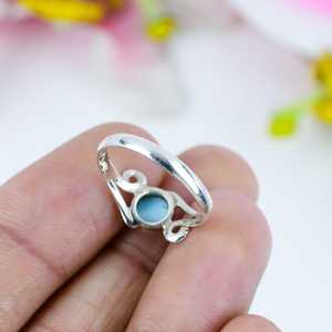 Handmade Genuine Larimar <b>Ring</b> <b>925</b> Solid Sterling <b>Silver</b> Round Stone Natural Gemstone Jewelry For Women Gift - Product Image 2