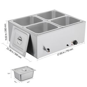 Scaldavivande Elettrico Commerciale 1500W in Acciaio Inox con 4 Vasche, Riscaldamento Rapido, Buffet da Banco, Bagnomaria con Coperchio a Vapore Manuale - Product Image 5