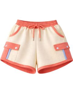 Conjunto de dos piezas casual para mujer: Sudadera corta con cremallera y pantalones cortos con bloques de color amarillo, azul y naranja, bolsillos tipo cargo, de poliéster y algodón, al por mayor. - Product Image 5