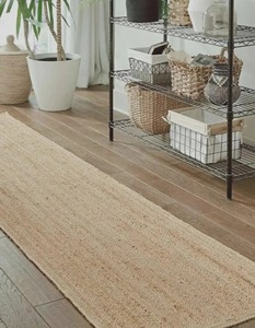 Tapis de couloir rectangulaire en jute tressée beige naturel antidérapant style classique à poils ras tissage plat - Product Image 5