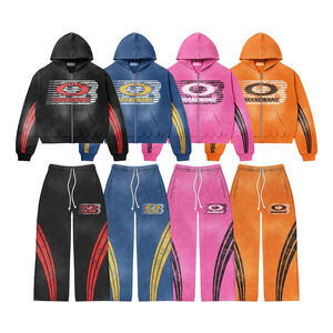 Conjunto Deportivo de Invierno Estilo Urbano con Cremallera, Pantalones Acampanados, Tela y Logotipo Personalizados, Ropa Casual a Rayas para Hombre - Product Image 6
