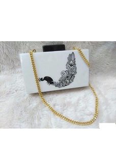Multi-Purpose Hand Carry Resin Clutch Elegant Rhinestone Embellished Bohemian Marble Effect Magnetic Closure Durable Daily Use - Product Image 5