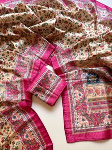 Elegante Saree de Seda Jacquard Dola con Estampado Digital UHD y Acabado con Ribete Dori - Product Image 3