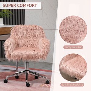 Sedia da Scrivania in Finta Pelliccia Rosa con Altezza Regolabile, Ruote Girevoli, Sedia da Lavoro in Pelle PU e Nylon per Ufficio e Camera da Letto - Product Image 4