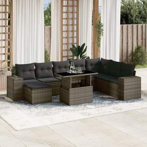 Grey Garden <b>Sofa</b> <b>Set</b> With Cushions UV Resistant PE Rattan Outdoor Furniture Contemporary Design Waterproof - Product Image 1