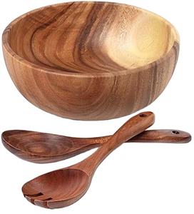 Cuencos Decorativos Rústicos de Madera Pulida Ecológica para Ensaladas y Frutas, Estilo Campestre - Product Image 2