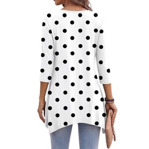 Chemisier Bohème Femme Grande Taille en Rayonne à Pois Noirs et Blancs, Coupe Trapèze, Col Rond, Motif Classique, Respirant - Product Image 2