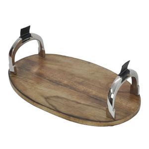 Oval Shape Wooden <b>Tray</b> For Serving Tea Snacks Home Decor Tableware Decorative <b>Trays</b> With <b>Mirror</b> Polish Horse Stirrup Handles - Product Image 1