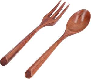 Fourchette à pâtes en bois d'acacia naturel poli, design durable, ensemble de fourchettes en bois pour la maison et le jardin, vaisselle de table - Product Image 1