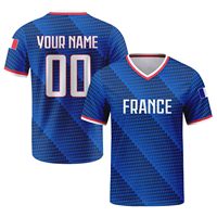 Frankreich Fußball-Fan-Trikot für Herren, V-Ausschnitt, personalisierbar mit Namen und Nummer, sublimiert, atmungsaktives Polyester, Kurzarm, für Erwachsene, alle Jahreszeiten