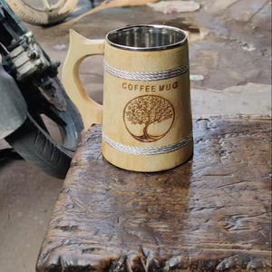 Eco-Friendly Polished Wooden Viking <b>Mug</b> with Hand Carved Engraving and Animal Design-Valentine's Day & Halloween Gift - Product Image 1