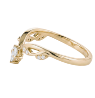 Bague double en or massif 10K 14K 18K avec diamants de laboratoire taille marquise et ronds, sertis en grappe minimaliste à griffes en chevron, couleur DEF, clarté VSVVS