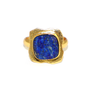 Geometric Cocktail <b>Ring</b> 18K Gold Plated Natural <b>Lapis</b> <b>Lazuli</b> Cushion Stone Bohemian Style Unisex Daily Wear Jewelry Wholesale - Product Image 1