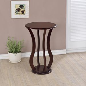 Round Cherry Accent Table with Faux Marble Top for Coffee or <b>Side</b> Use - Product Image 1