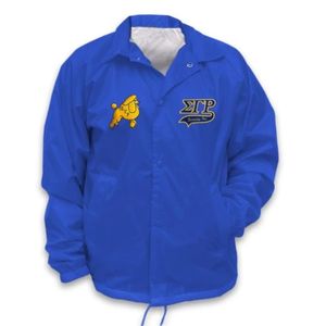 Veste Sigma Gamma Rho Crossing Line Bleu Royal et Or pour Femme, Fermeture Éclair Intégrale, Design Personnalisé avec Lettres, Style Universitaire Décontracté - Product Image 1