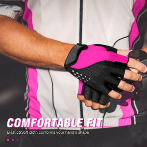 Gants de cyclisme demi-doigts noirs et roses en maille respirante unisexe pour l'été et le fitness - Product Image 4