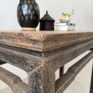 Mesa Consola Pequeña de Olmo Antiguo, Aparador Rústico de Madera Maciza Reciclada para Entrada, Escritorio de Altar Chino Vintage, Estilo Wabi Sabi para Sala de Estar - Product Image 2