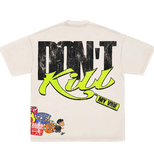 T-shirt blanc à manches courtes pour homme, coupe ample, col rond, style streetwear, tissu jersey avec impression de lettres, logo au dos - Product Image 1