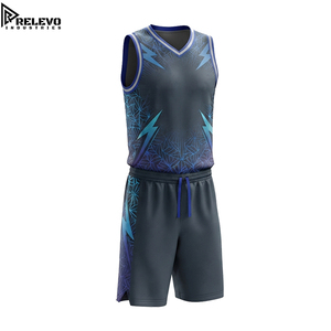 ชุดเสื้อบาสเก็ตบอลคอวีและกางเกงขาสั้น OEM Lightning Bolt สีเทาสเลท ชุดกีฬาสีน้ำเงินไฟฟ้าและสีฟ้าอมเขียว - Product Image 3