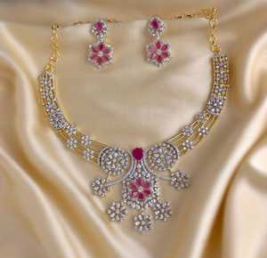 Premium Quality CZ Matte Finish <b>Necklace</b> Set Beautiful Design Suits Both Ethnic And Western Wear Perfect For Party Wear - Product Image 2